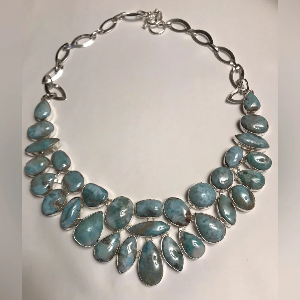 Larimar Stamped 925 Sterling Silver Necklace